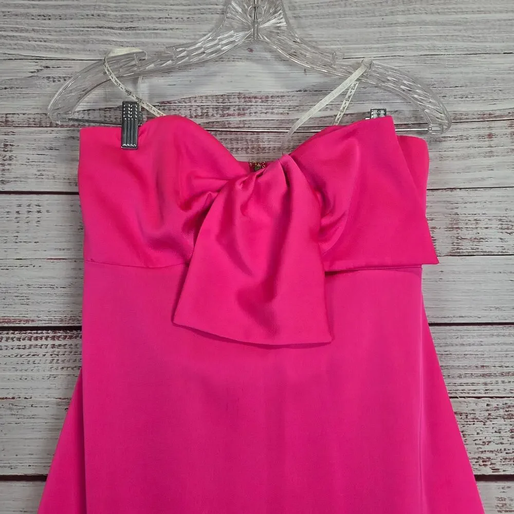 Lilly Pulitzer Carlynn Pink Satin Gown Strapless Side Slits Maxi Event Dress 0